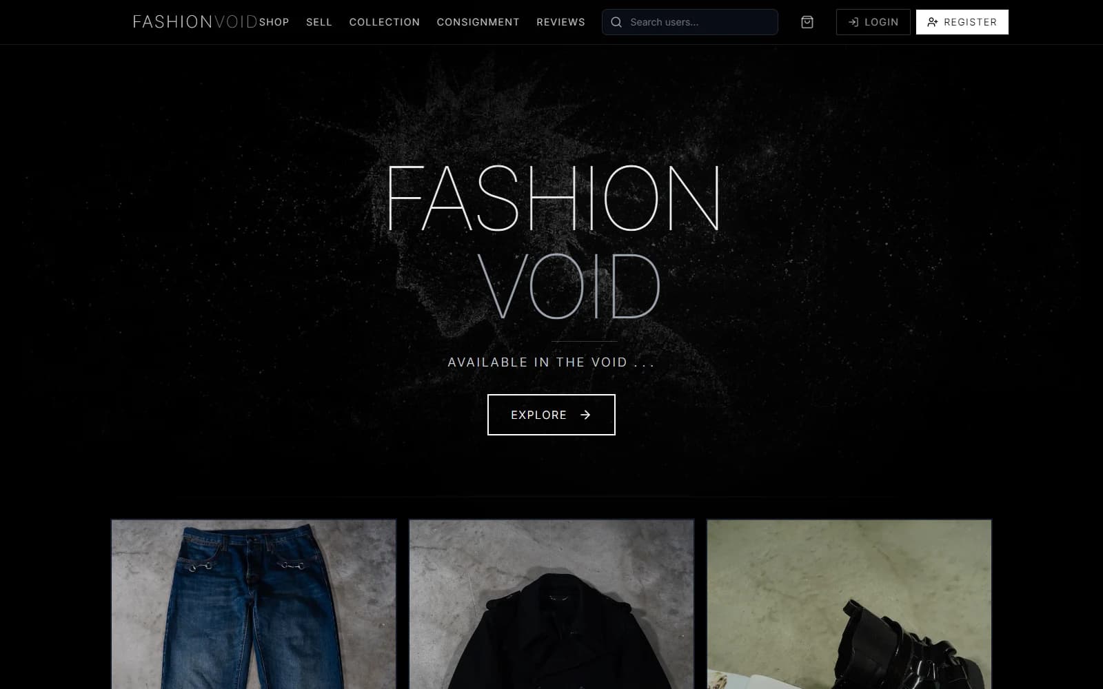 FashionVoid product and commerce interface
