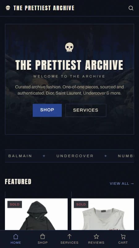 The Prettiest Archive mobile storefront
